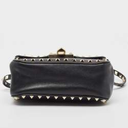 Pre Owned Valentino Black Leather Rockstud Flap Camera Shoulder Bag