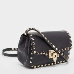 Pre Owned Valentino Black Leather Rockstud Flap Camera Shoulder Bag