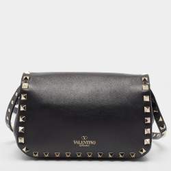 Pre Owned Valentino Black Leather Rockstud Flap Camera Shoulder Bag