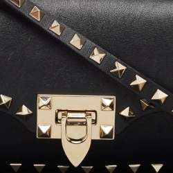 Pre Owned Valentino Black Leather Rockstud Flap Camera Shoulder Bag