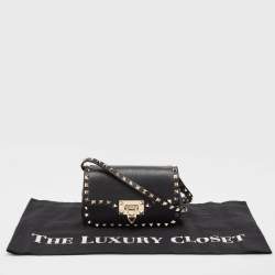 Pre Owned Valentino Black Leather Rockstud Flap Camera Shoulder Bag