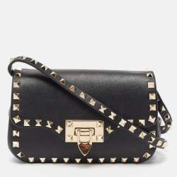 Pre Owned Valentino Black Leather Rockstud Flap Camera Shoulder Bag
