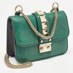 Valentino Green Leather Mini Glam Lock Shoulder Bag