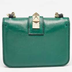 Valentino Green Leather Mini Glam Lock Shoulder Bag