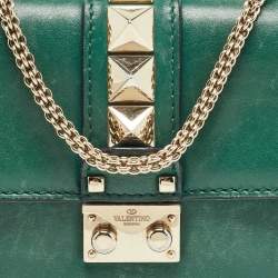 Valentino Green Leather Mini Glam Lock Shoulder Bag