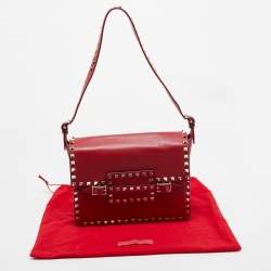 Pre Owned Valentino Red Leather Rockstud Flap Shoulder Bag