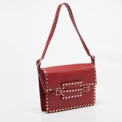 Pre Owned Valentino Red Leather Rockstud Flap Shoulder Bag
