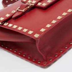 Pre Owned Valentino Red Leather Rockstud Flap Shoulder Bag