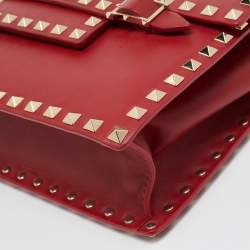 Pre Owned Valentino Red Leather Rockstud Flap Shoulder Bag