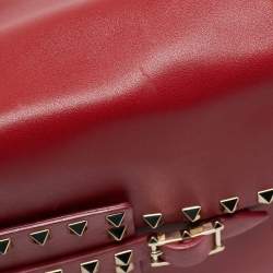 Pre Owned Valentino Red Leather Rockstud Flap Shoulder Bag