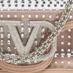 Valentino Beige PVC and Leather Small Crystals Loco Shoulder Bag