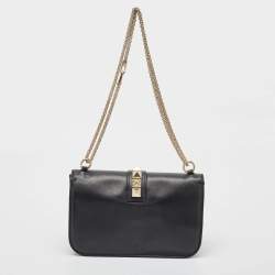 Pre Owned Valentino Black Leather Medium Rockstud Glam Lock Flap Bag