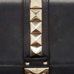 Pre Owned Valentino Black Leather Medium Rockstud Glam Lock Flap Bag