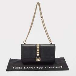 Pre Owned Valentino Black Leather Medium Rockstud Glam Lock Flap Bag