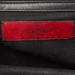 Pre Owned Valentino Black Leather Medium Rockstud Glam Lock Flap Bag