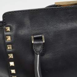 Valentino Black Leather Medium Rockstud Trapeze Tote