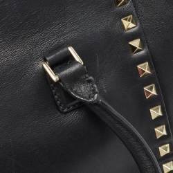 Valentino Black Leather Medium Rockstud Trapeze Tote