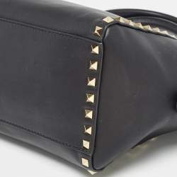 Valentino Black Leather Medium Rockstud Trapeze Tote