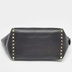 Valentino Black Leather Medium Rockstud Trapeze Tote