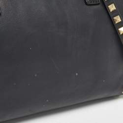 Valentino Black Leather Medium Rockstud Trapeze Tote