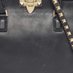 Valentino Black Leather Medium Rockstud Trapeze Tote