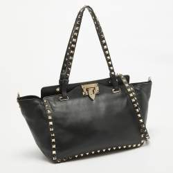 Pre Owned Valentino Black Leather Small Rockstud Trapeze Tote