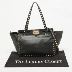 Pre Owned Valentino Black Leather Small Rockstud Trapeze Tote