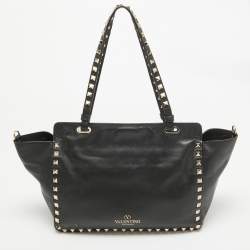 Pre Owned Valentino Black Leather Small Rockstud Trapeze Tote