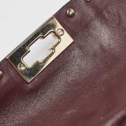 Pre Owned Valentino Burgundy Leather Large Rockstud Spike Top Handle Bag