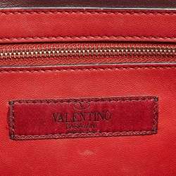 Pre Owned Valentino Burgundy Leather Large Rockstud Spike Top Handle Bag