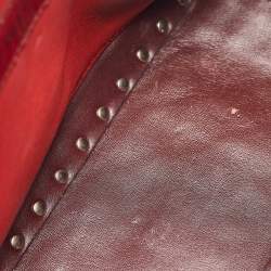 Pre Owned Valentino Burgundy Leather Large Rockstud Spike Top Handle Bag