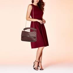 Pre Owned Valentino Burgundy Leather Large Rockstud Spike Top Handle Bag