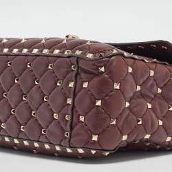 Pre Owned Valentino Burgundy Leather Large Rockstud Spike Top Handle Bag