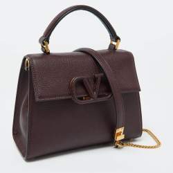 Pre Owned Valentino Burgundy Leather Small VSLING Top Handle Bag