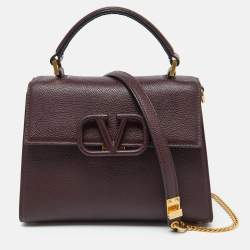 Pre Owned Valentino Burgundy Leather Small VSLING Top Handle Bag
