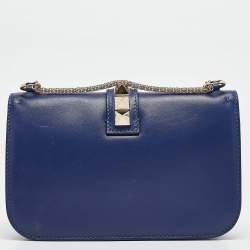 مملوكة مسبقًا Valentino Blue Leather Medium Rockstud Glam Lock Flap Bag