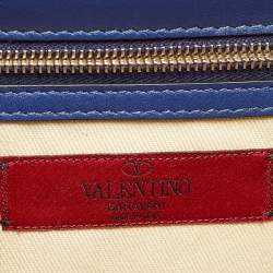 مملوكة مسبقًا Valentino Blue Leather Medium Rockstud Glam Lock Flap Bag