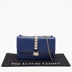 مملوكة مسبقًا Valentino Blue Leather Medium Rockstud Glam Lock Flap Bag