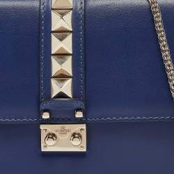 مملوكة مسبقًا Valentino Blue Leather Medium Rockstud Glam Lock Flap Bag