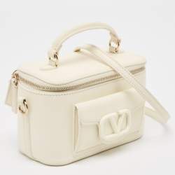 Pre Owned Valentino Off White Leather Locò Vanity Case Top Handle Bag