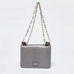 Valentino Grey Python Panther Flap Shoulder Bag