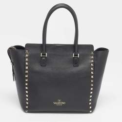 Valentino Black Leather Medium Rockstud Tote