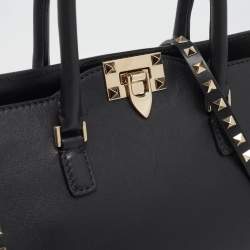 Valentino Black Leather Medium Rockstud Tote