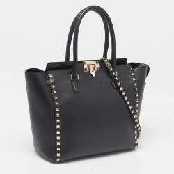 Valentino Black Leather Medium Rockstud Tote