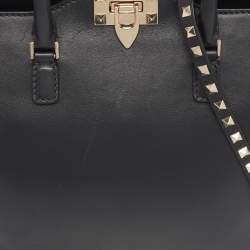 Valentino Black Leather Medium Rockstud Tote