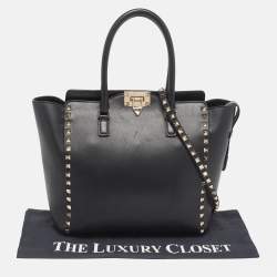 Valentino Black Leather Medium Rockstud Tote