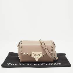 Pre Owned Valentino Beige Leather Mini Rockstud Shoulder Bag