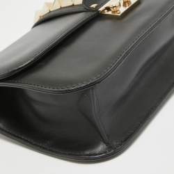 Pre Owned Valentino Black Leather Medium Rockstud Glam Lock Flap Bag