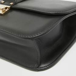 Pre Owned Valentino Black Leather Medium Rockstud Glam Lock Flap Bag