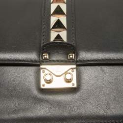 Pre Owned Valentino Black Leather Medium Rockstud Glam Lock Flap Bag